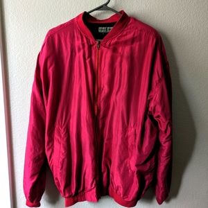Robert Stock Jacket Mens Small 100% Silk Bomber Full Zip Red Nylon Lined